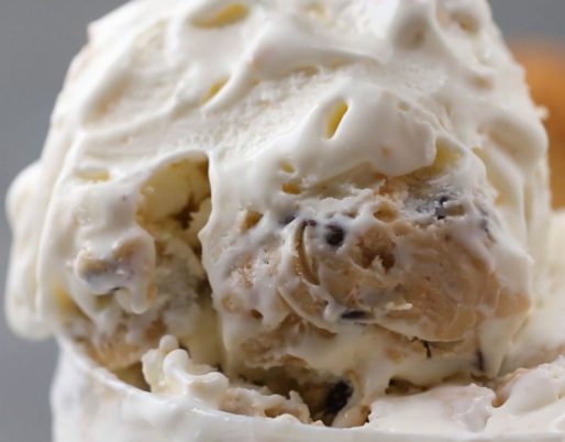 Irresistible Cookie Dough Ice Cream recipe: a creamy and indulgent frozen treat with chunks of cookie dough.