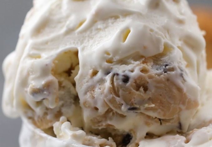 Irresistible Cookie Dough Ice Cream recipe: a creamy and indulgent frozen treat with chunks of cookie dough.