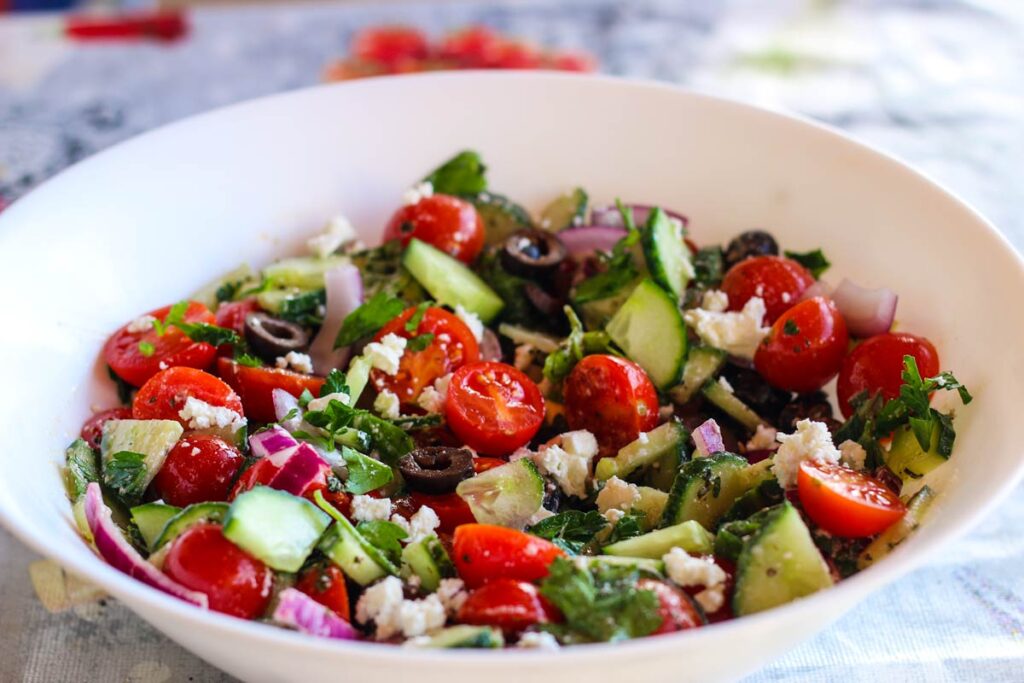 Breakfast Salad with Olives and Cheese Recipe | Intrecipes