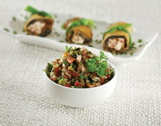 Fresh and vibrant Antep Salad with tomatoes, cucumbers, parsley, and tangy pomegranate molasses dressing