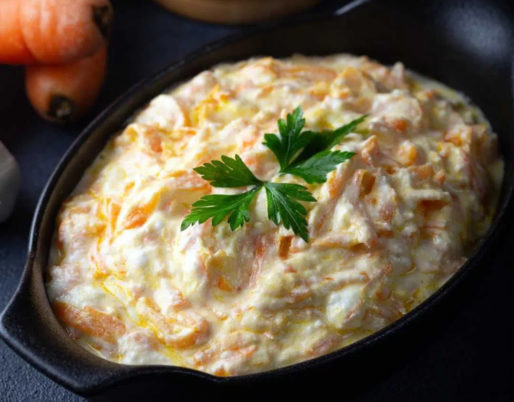 Delicious and healthy carrot yogurt dip with a creamy texture and vibrant orange color