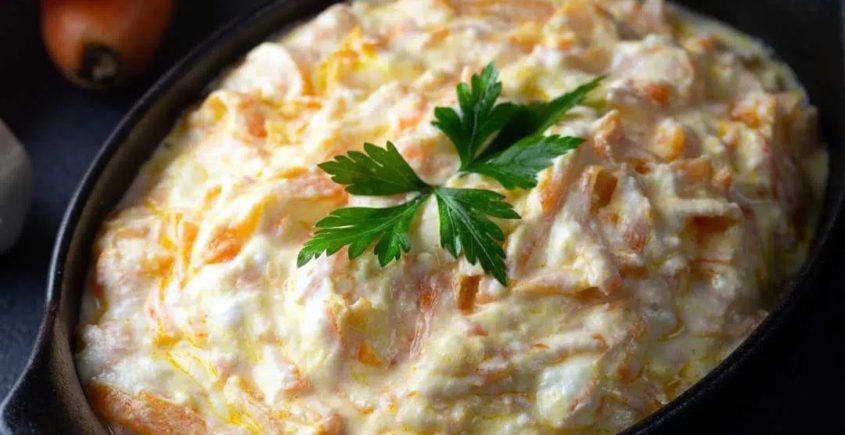 Delicious and healthy carrot yogurt dip with a creamy texture and vibrant orange color