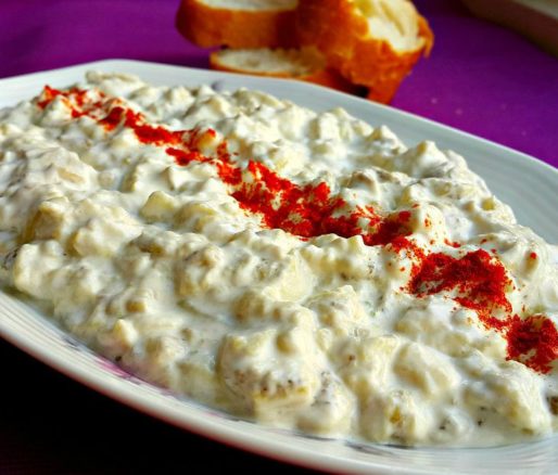 Eggplant salad with yogurt dressing: a delightful combination of flavors and textures.